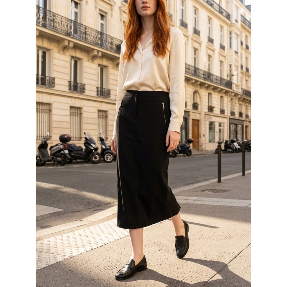 Lauren Ralph Lauren Black Stretch Midi Skirt Northern Lights Size 16 NWT